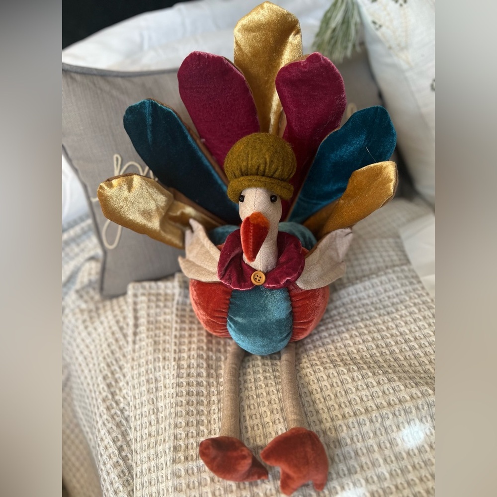 Plush Velvet Thanksgiving Turkey Decor – Festive Fall Accent - Picture 3 of 5